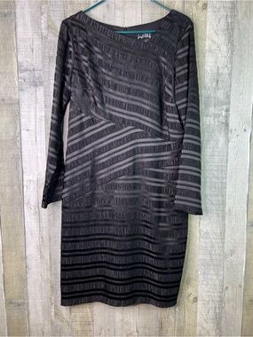 Joseph Ribkoff Size 12 Ribbed Bandage Long Sleeve Black Dress
